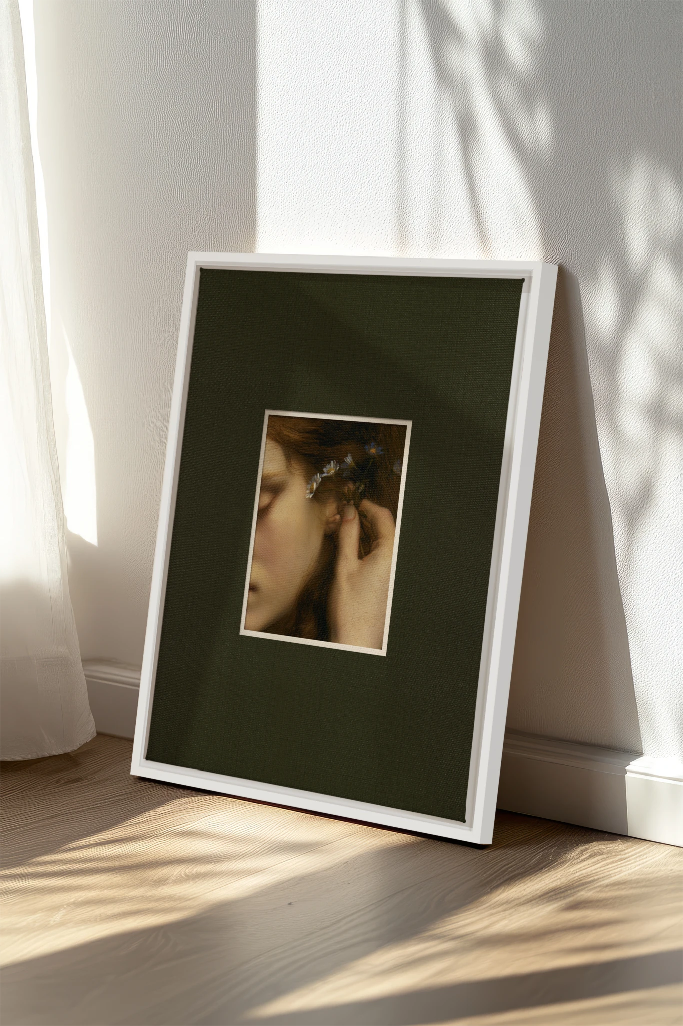 LE SECRET DES FLEURS, Artwork on stretched canvas, White frame