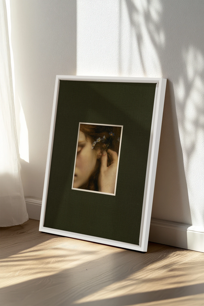 LE SECRET DES FLEURS, Artwork on stretched canvas, White frame