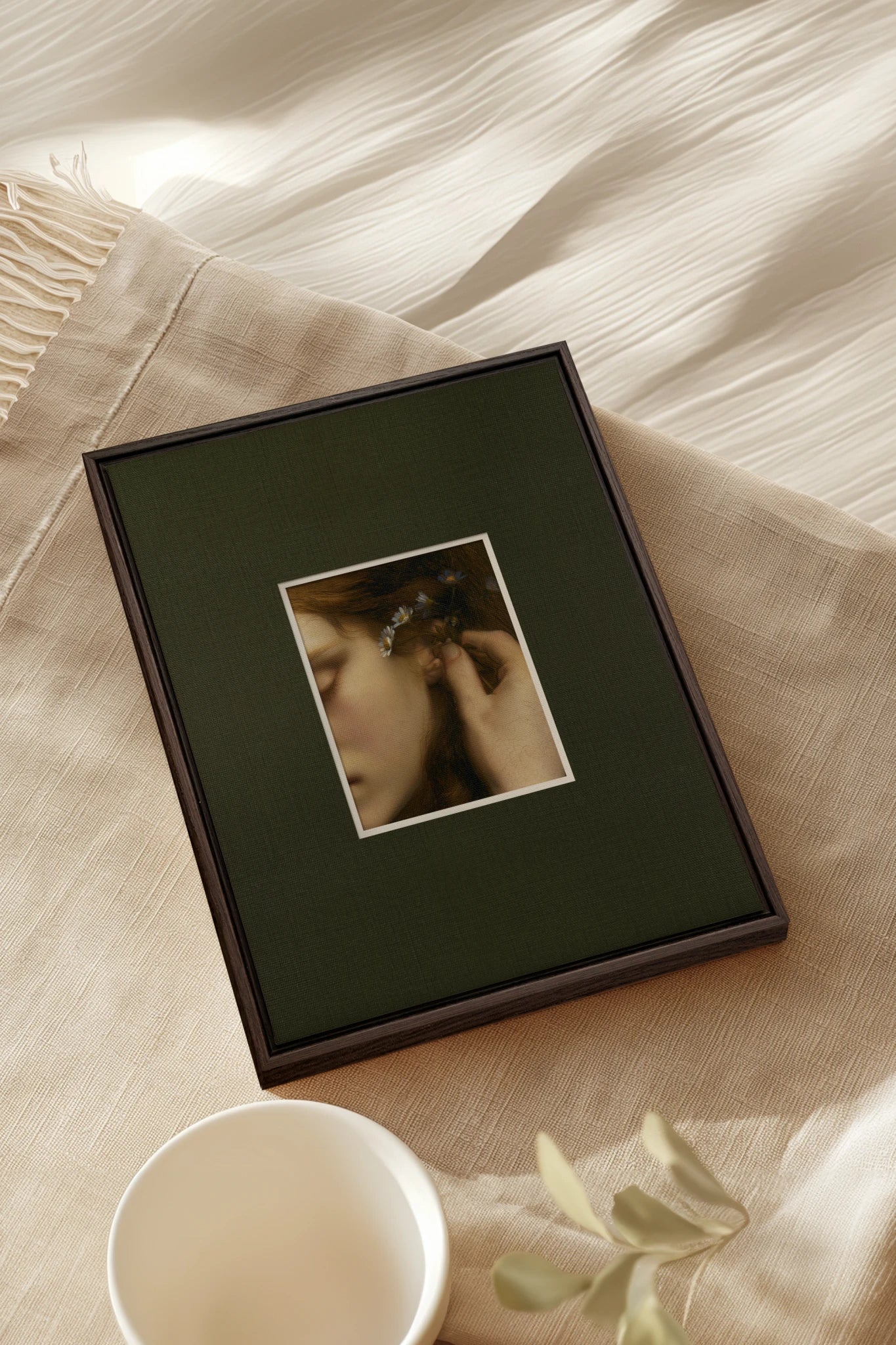 LE SECRET DES FLEURS, Artwork on stretched canvas, Walnut Brown frame