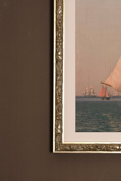 LA PROMESSE DES FLOTS, Oeuvre sur toile rigide, encadré Vintage Argent