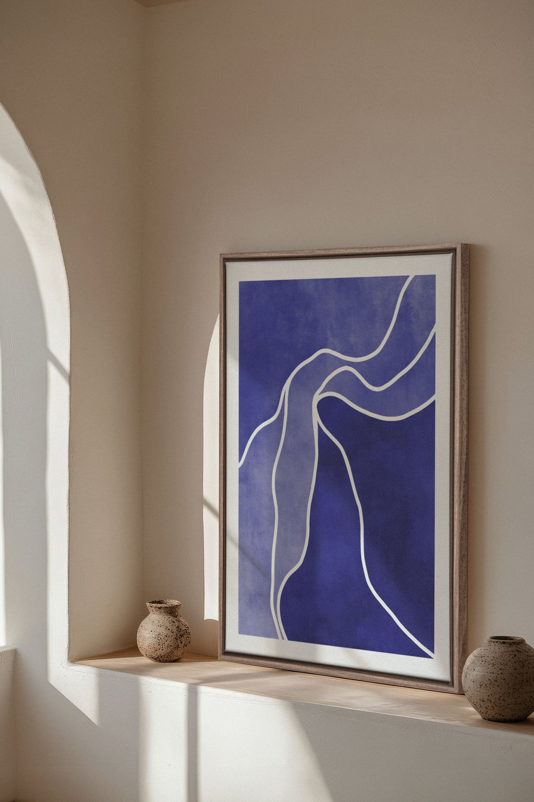 OLEKA CANVAS - REFLET INDIGO, Oeuvre sur toile étirée, encadré Brun Chêne