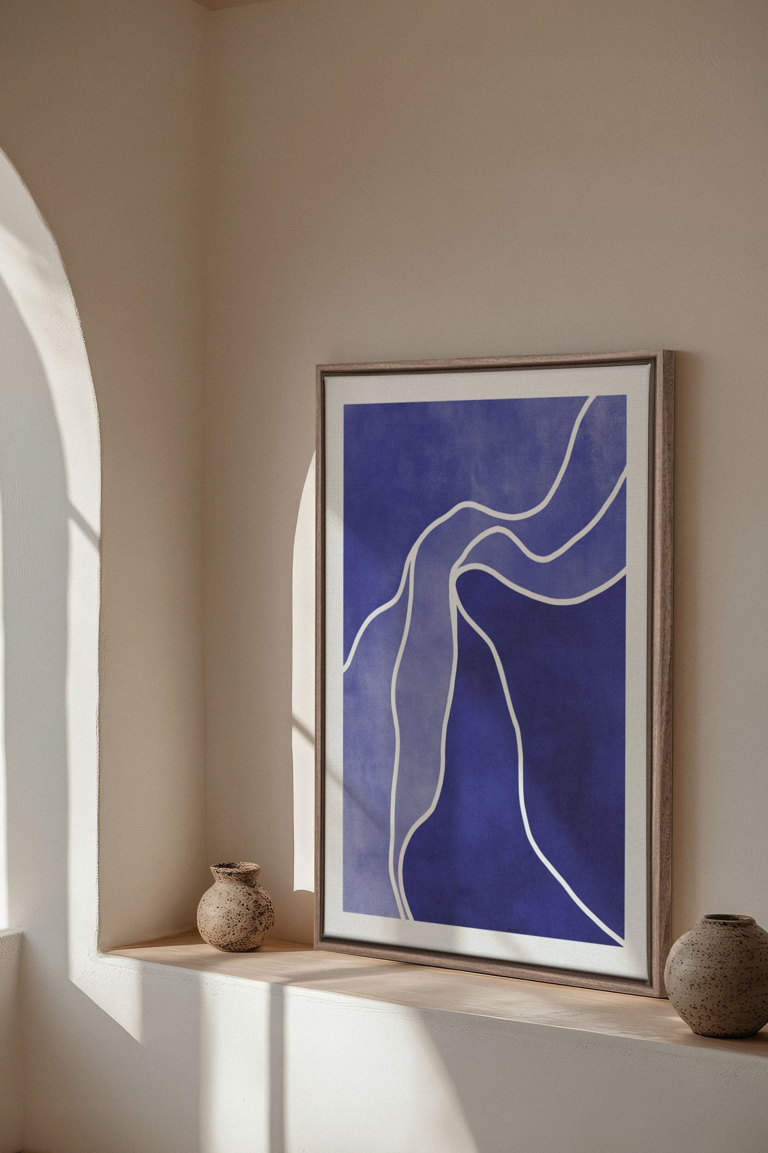OLEKA CANVAS - REFLET INDIGO, Oeuvre sur toile étirée, encadré Brun Chêne