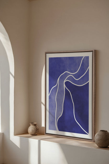 OLEKA CANVAS - REFLET INDIGO, Oeuvre sur toile étirée, encadré Brun Chêne