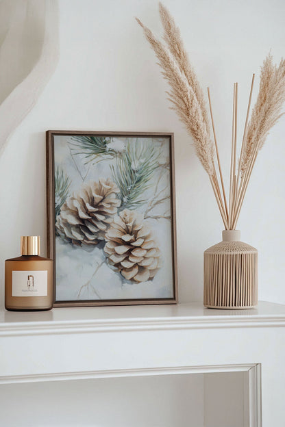 OLEKA CANVAS - ÉCLATS DE GIVRE, Oeuvre sur toile étirée, encadré Brun Chêne