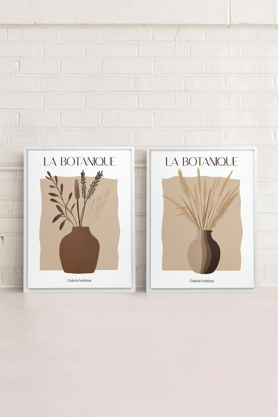 OLEKA CANVAS - BOTANIQUE DUO, 2 Oeuvres sur toile étirée, encadré Blanc