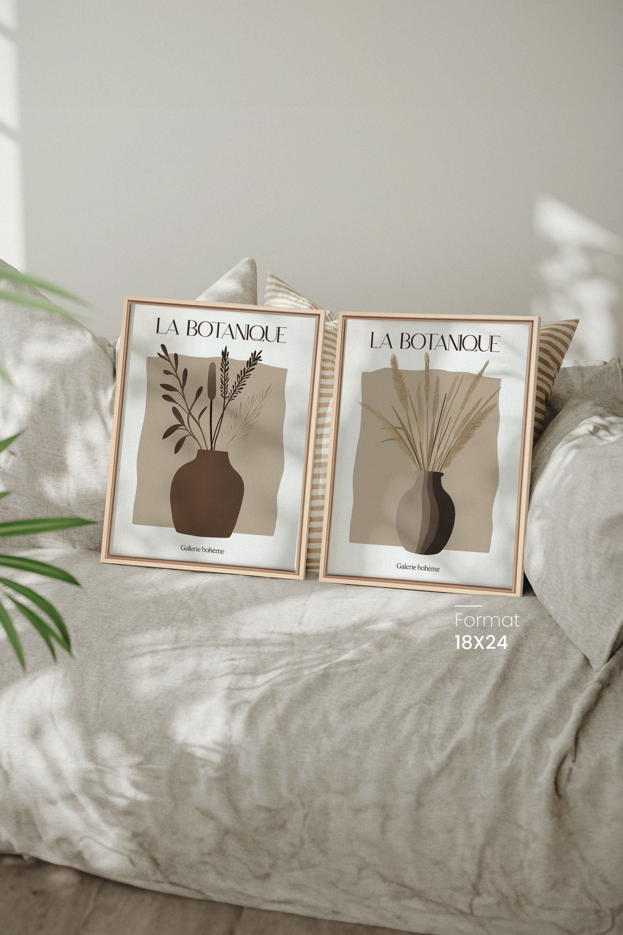 BOTANIQUE DUO, 2 Artworks on stretched canvas, framed Natural Light