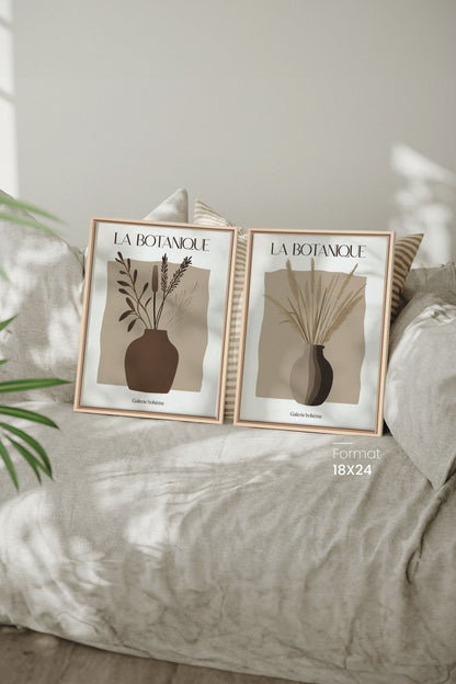 BOTANIQUE DUO, 2 Artworks on stretched canvas, framed Natural Light