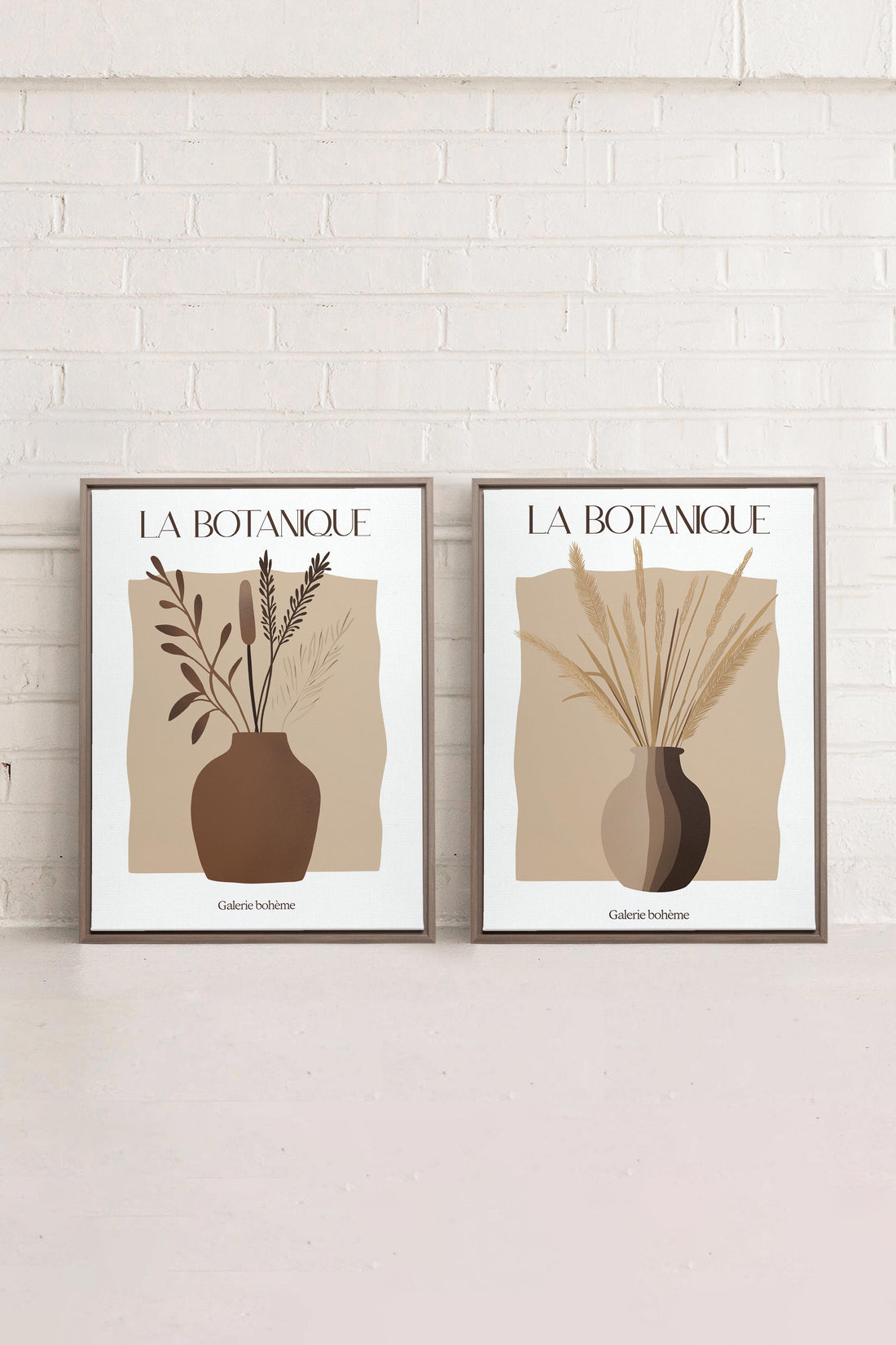 OLEKA CANVAS - BOTANIQUE DUO, 2 Oeuvres sur toile étirée, encadré Brun Chêne