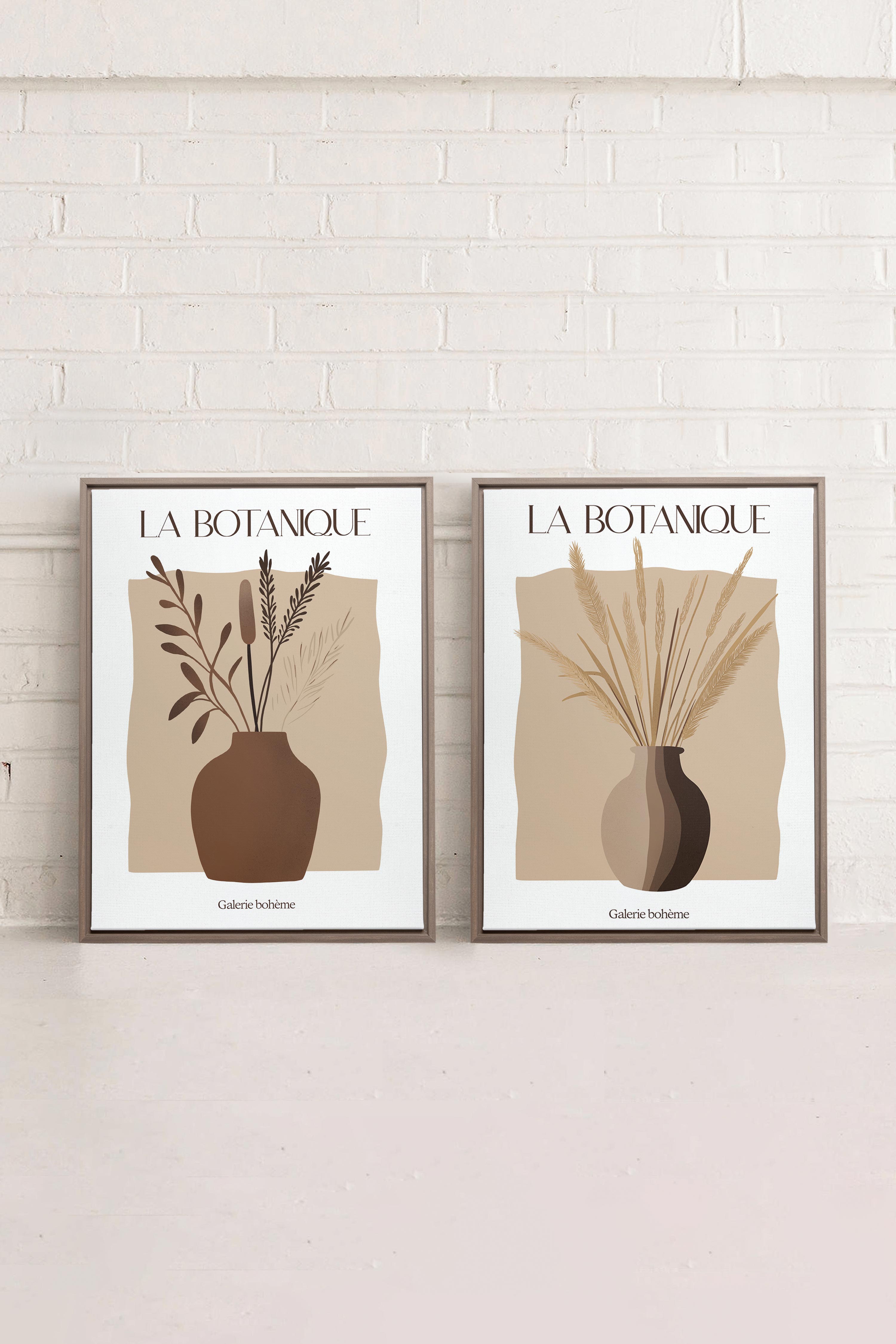OLEKA CANVAS - BOTANIQUE DUO, 2 Oeuvres sur toile étirée, encadré Brun Chêne