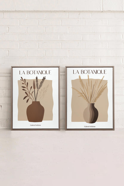 OLEKA CANVAS - BOTANIQUE DUO, 2 Oeuvres sur toile étirée, encadré Brun Chêne