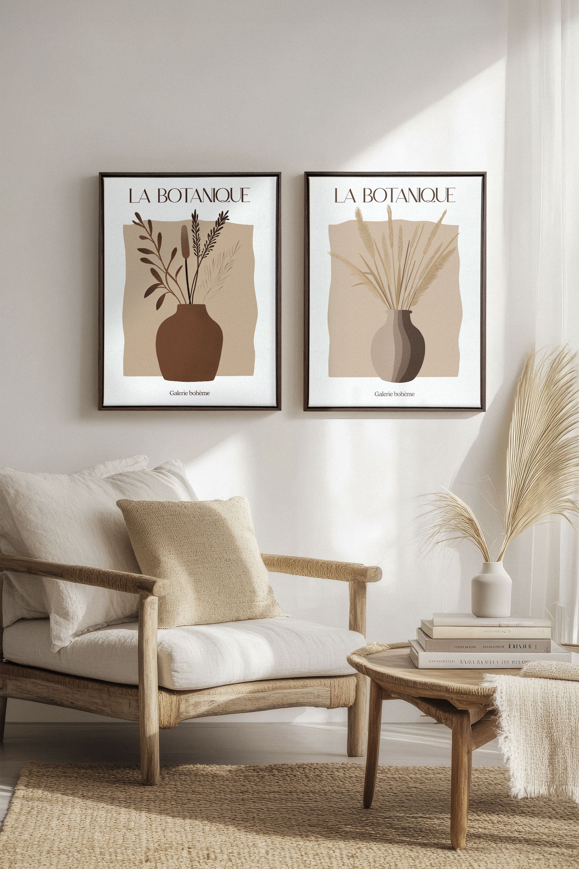 OLEKA CANVAS - BOTANIQUE DUO, 2 Oeuvres sur toile étirée, encadré Brun Noyer