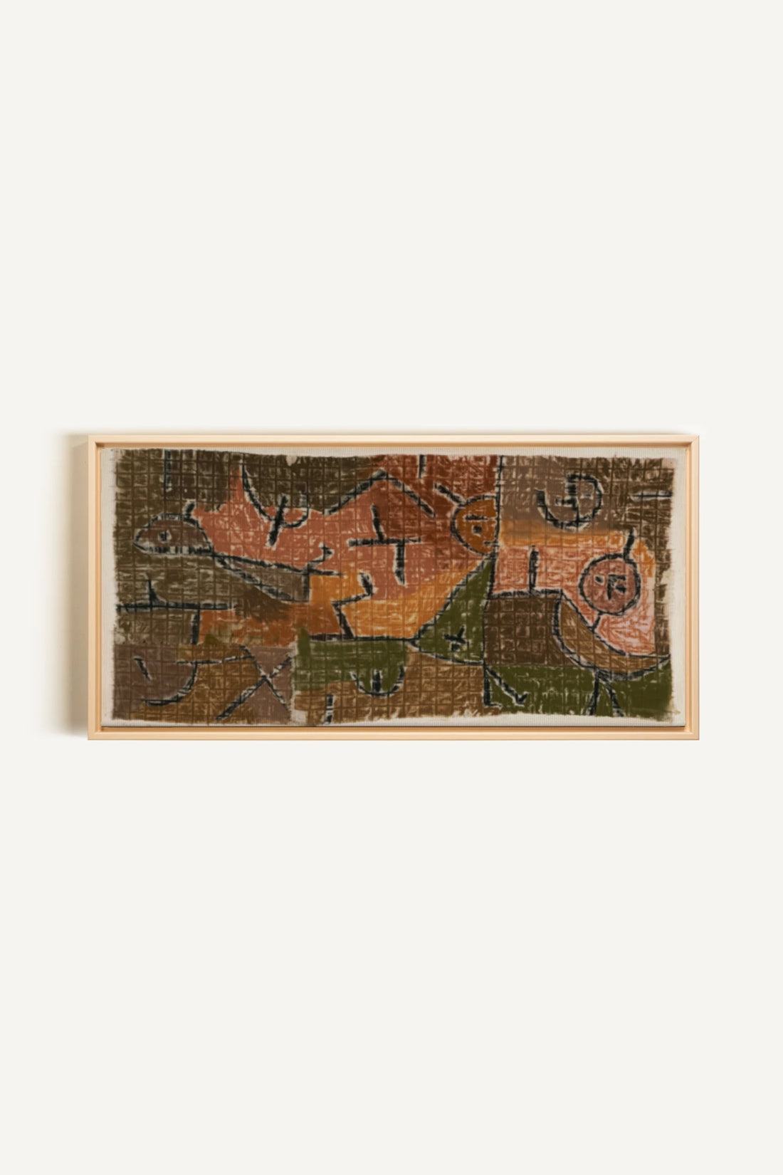 PRIMITIVE GRID, Artwork on stretched canvas, framed Natural Light