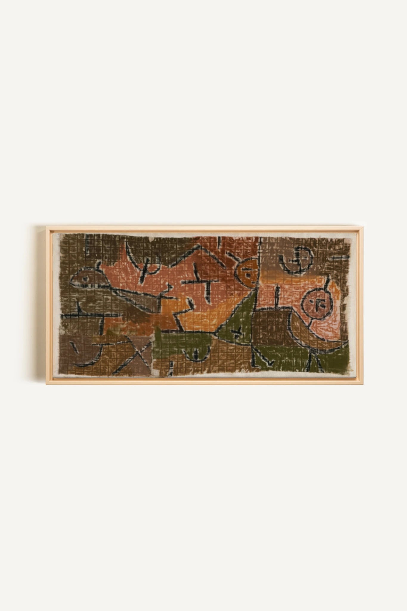 PRIMITIVE GRID, Artwork on stretched canvas, framed Natural Light
