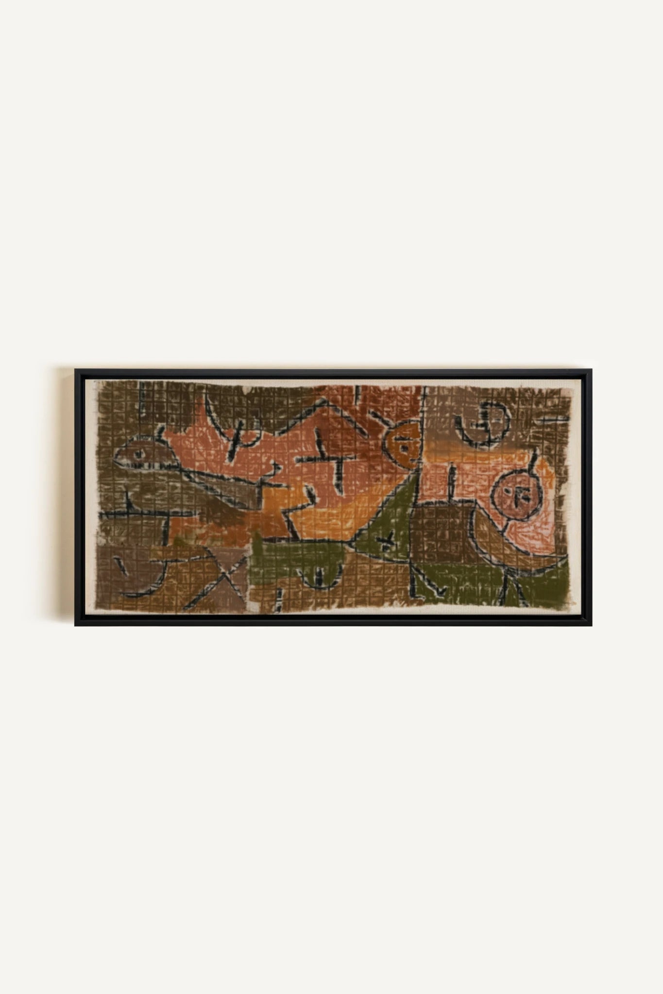 PRIMITIVE GRID, Artwork on stretched canvas, framed in black