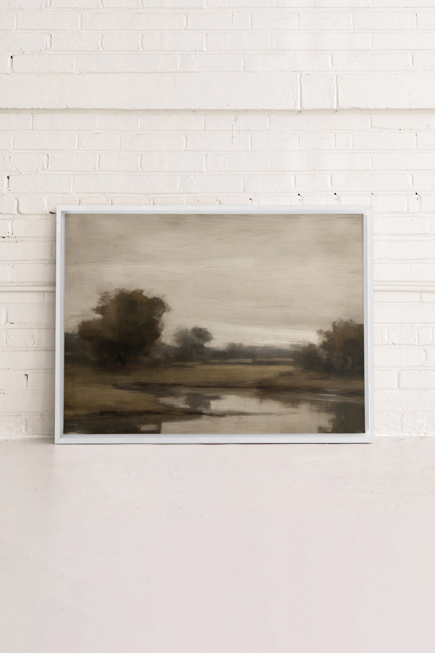 OLEKA CANVAS - VINTAGE COUNTRY RIVER, Oeuvre sur toile étirée, encadré Blanc