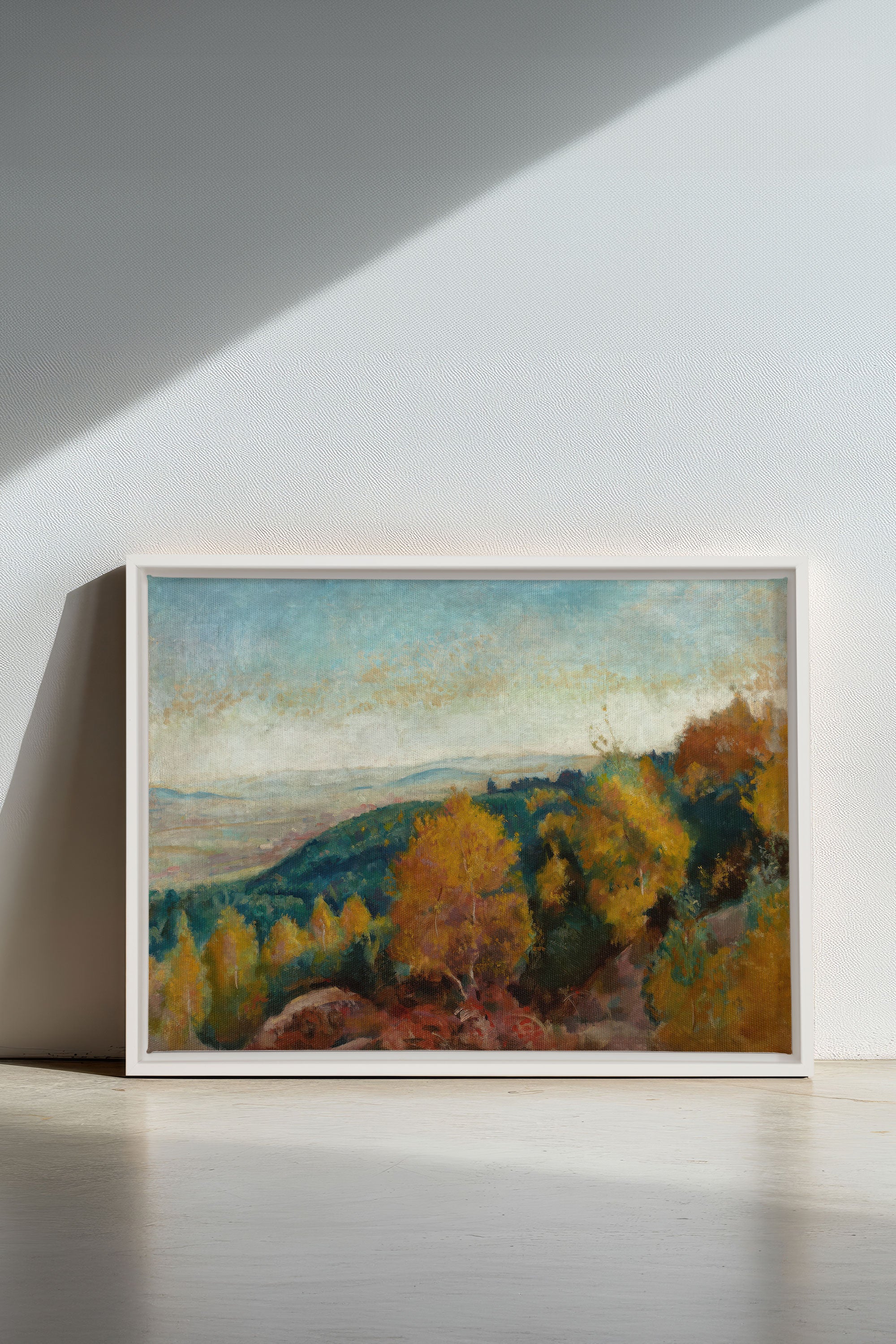AMBER HILLS, Artwork on stretched canvas, framed in white