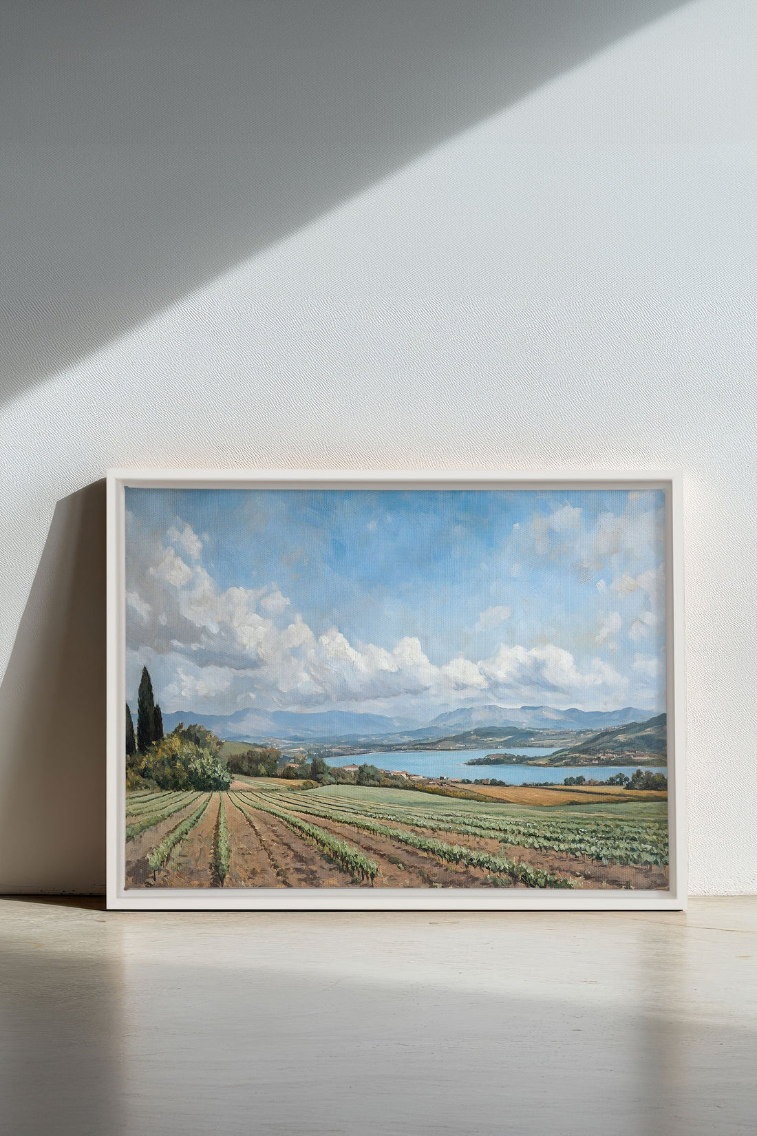 OLEKA CANVAS - TRANQUIL LAKESIDE, Oeuvre sur toile étirée, encadré Blanc