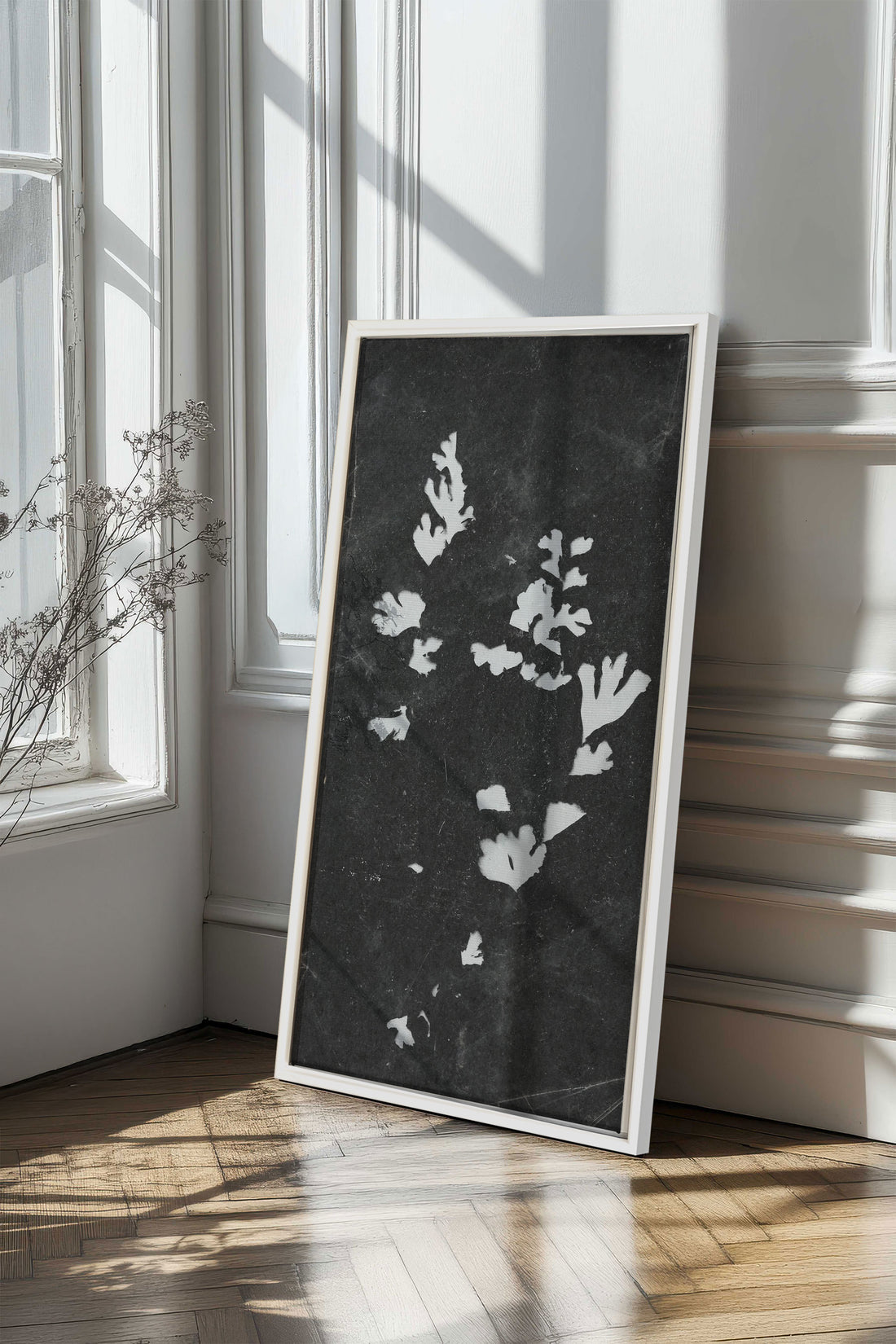 GHOST LEAVES, Work on stretched canvas, framed White