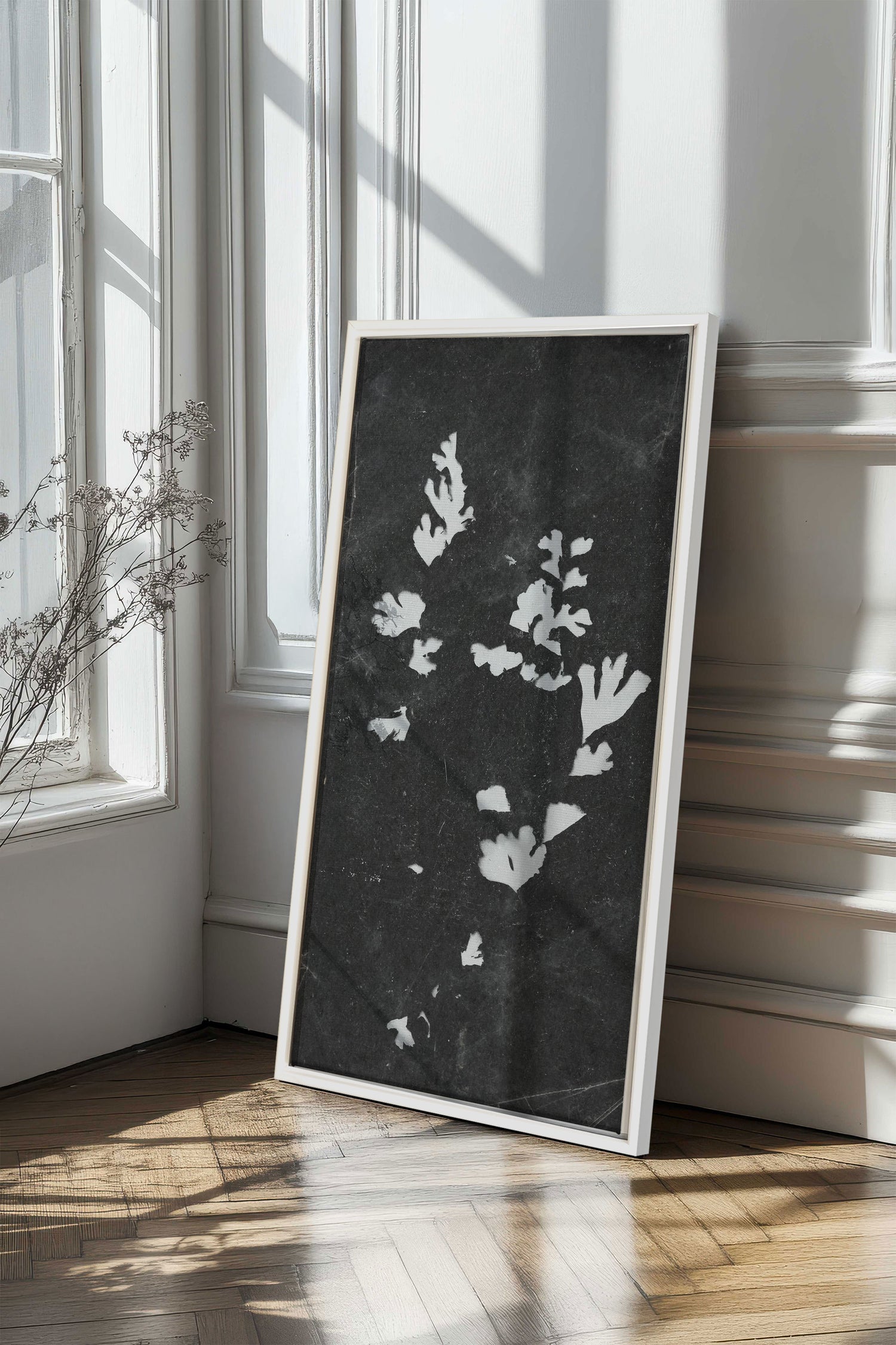 GHOST LEAVES, Work on stretched canvas, framed White