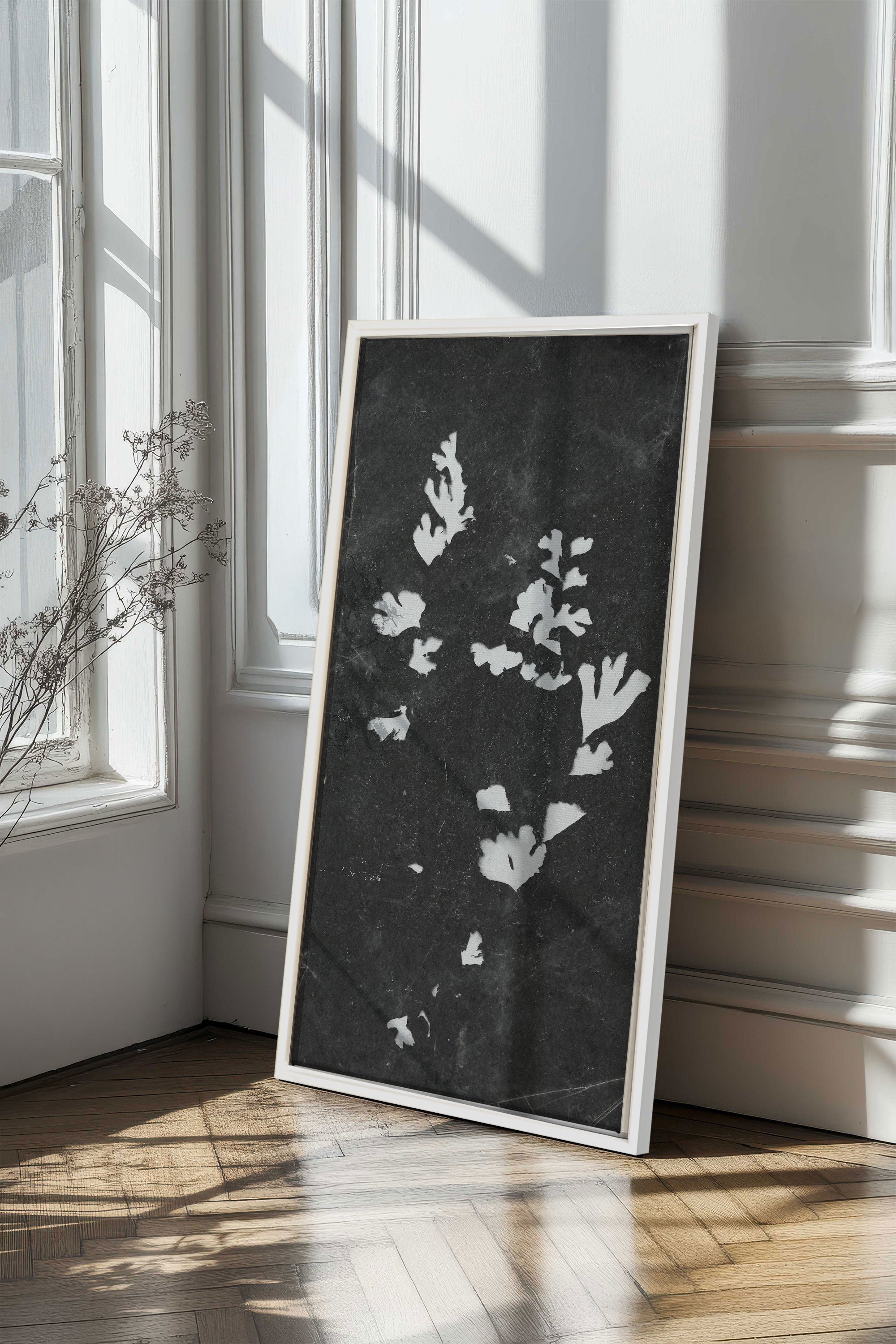 GHOST LEAVES, Work on stretched canvas, framed White