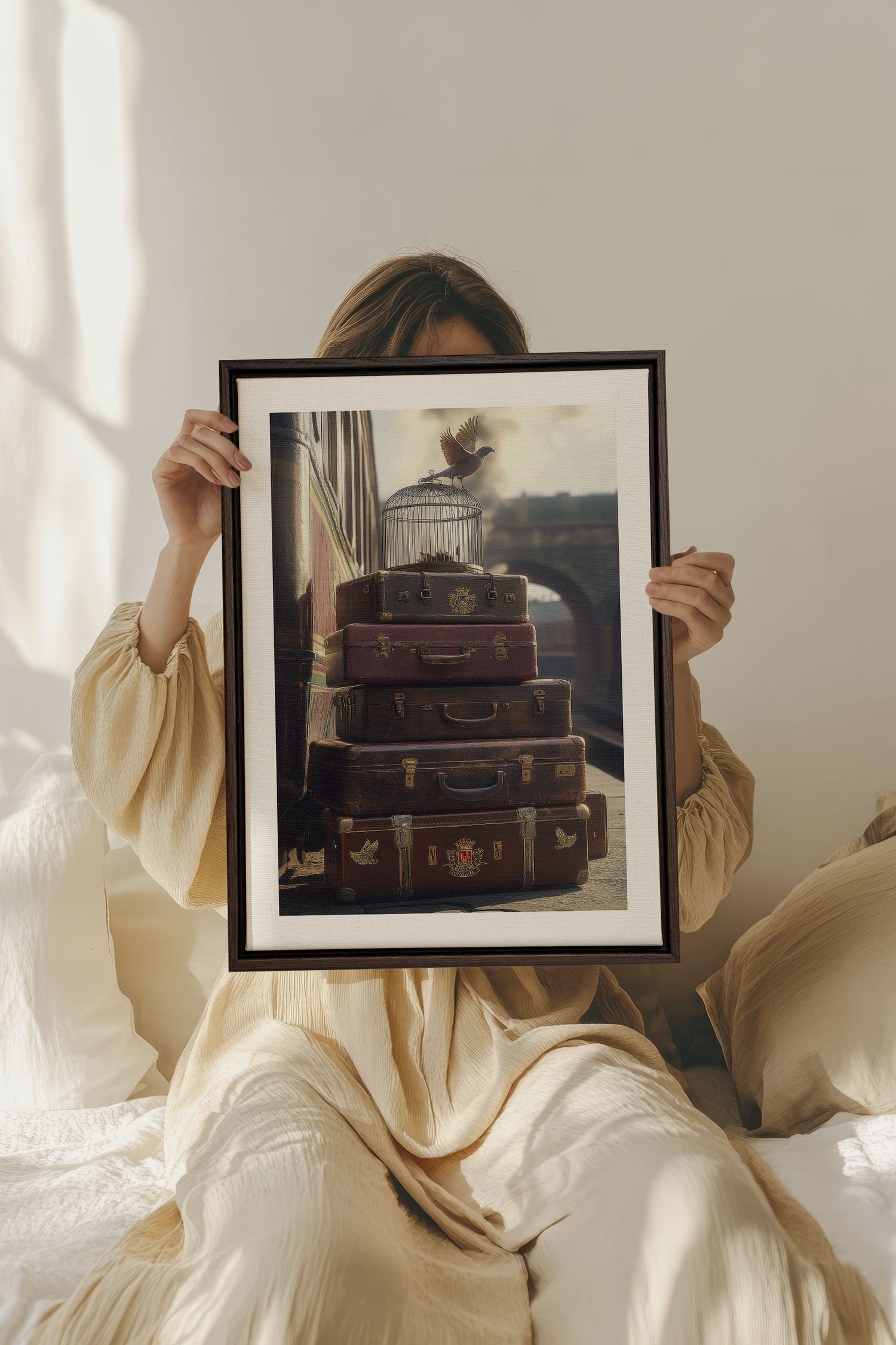 OLEKA CANVAS - SECRET JOURNEY, Oeuvre sur toile étirée, encadré Brun Noyer