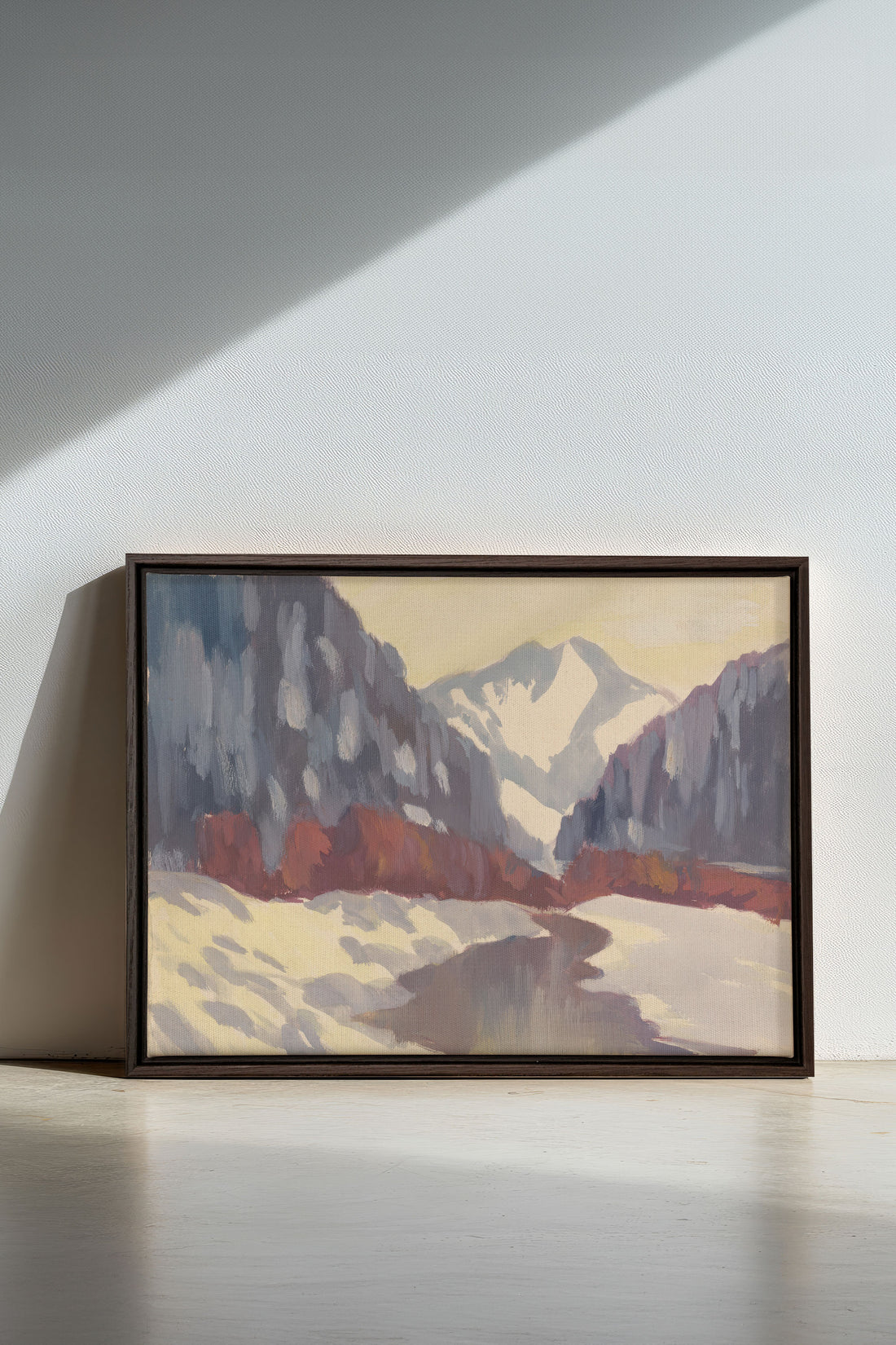 HORIZON DES MONTS, Oeuvre sur toile étirée, encadré Brun Noyer