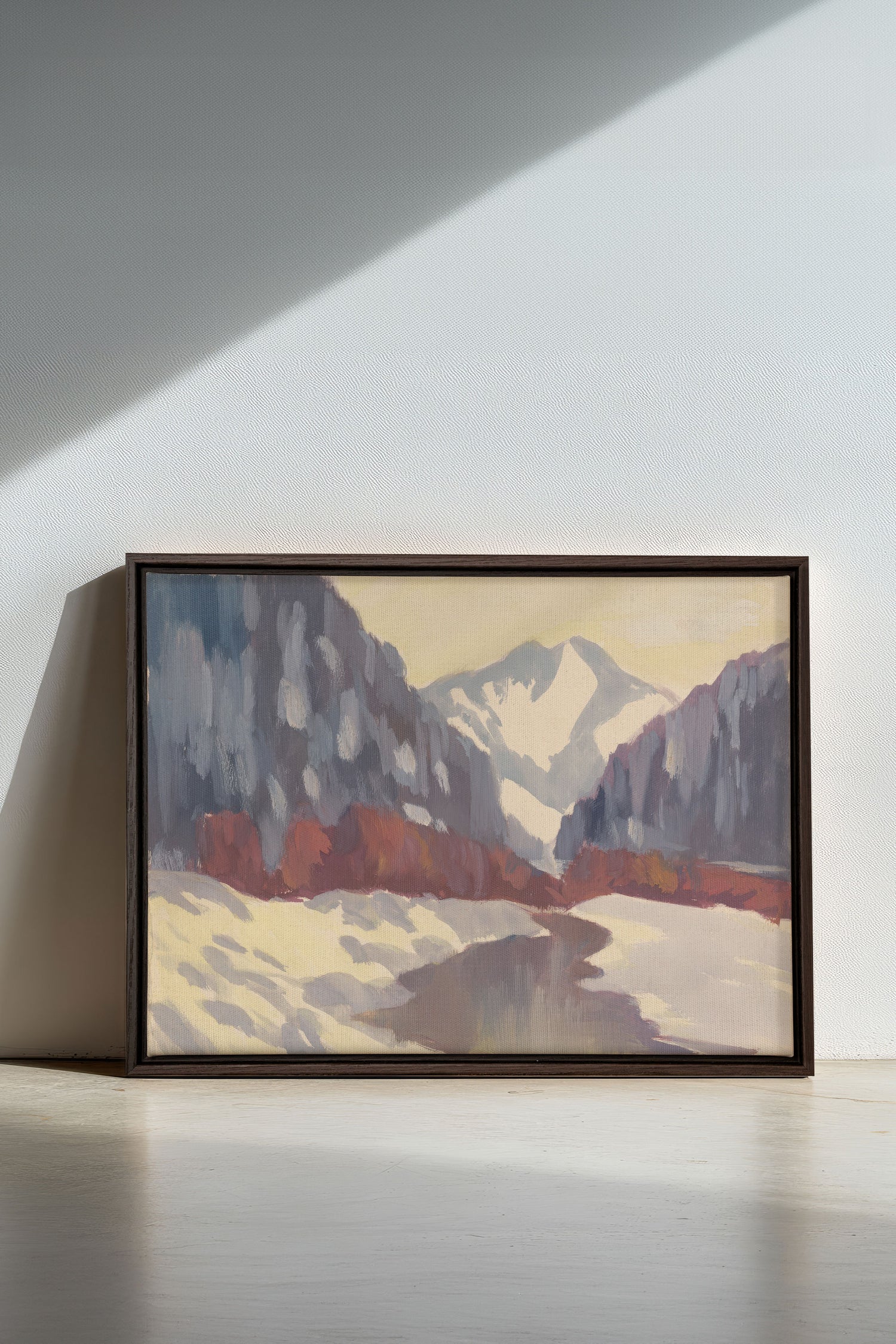 HORIZON DES MONTS, Oeuvre sur toile étirée, encadré Brun Noyer