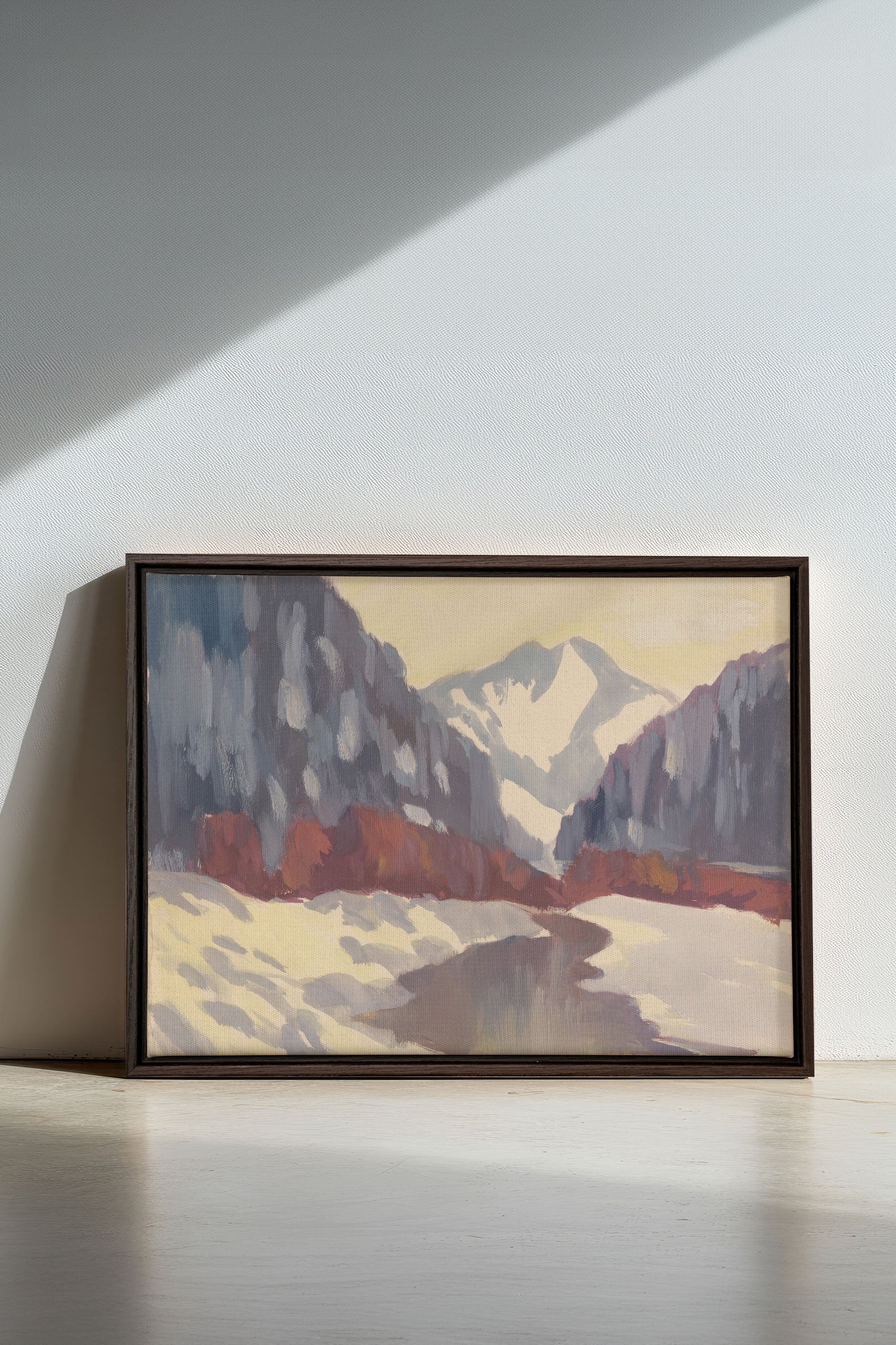 HORIZON DES MONTS, Oeuvre sur toile étirée, encadré Brun Noyer