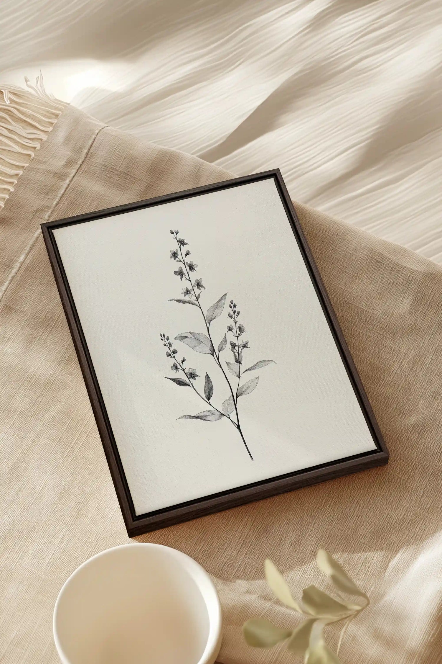 BRANCHE LÉGÈRE, Work on stretched canvas, framed Walnut Brown