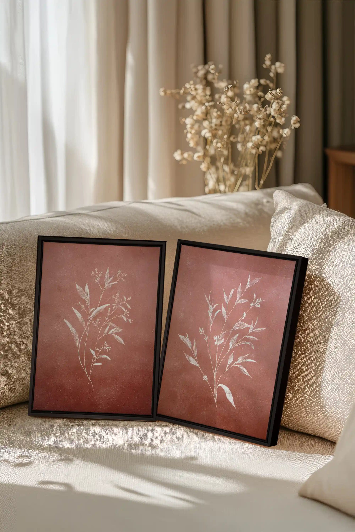 SOFT SIENNA DUO, 2 Works on stretched canvas, framed Black