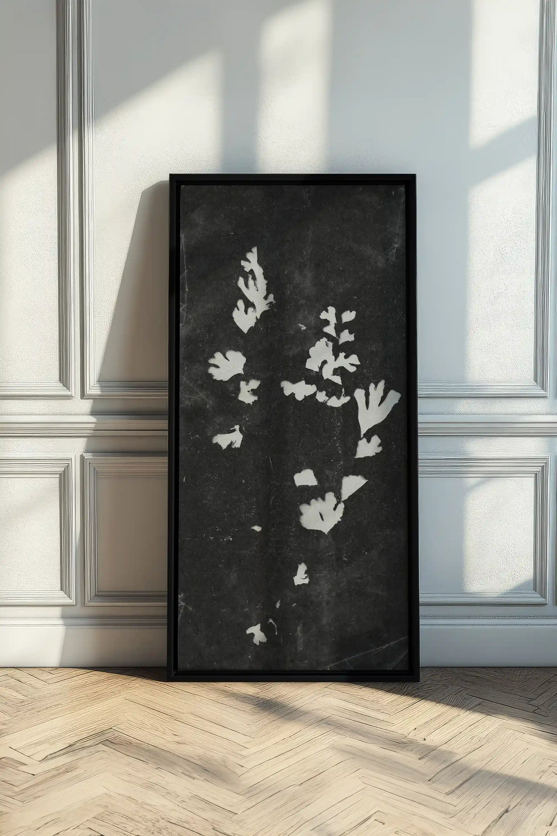 GHOST LEAVES, Work on stretched canvas, framed Black