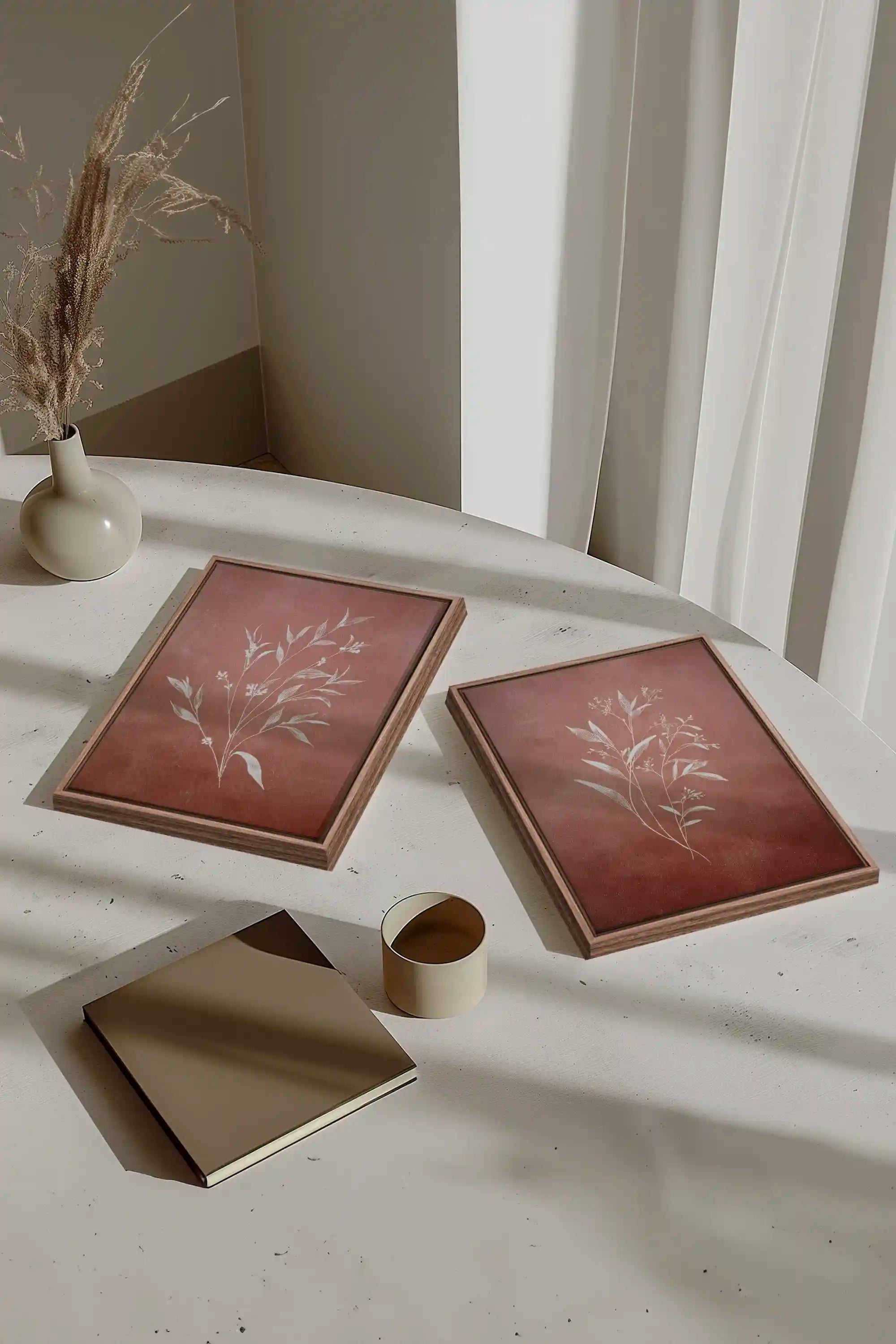 SOFT SIENNA DUO, 2 Oeuvres sur toile étirée, encadré Brun Chêne