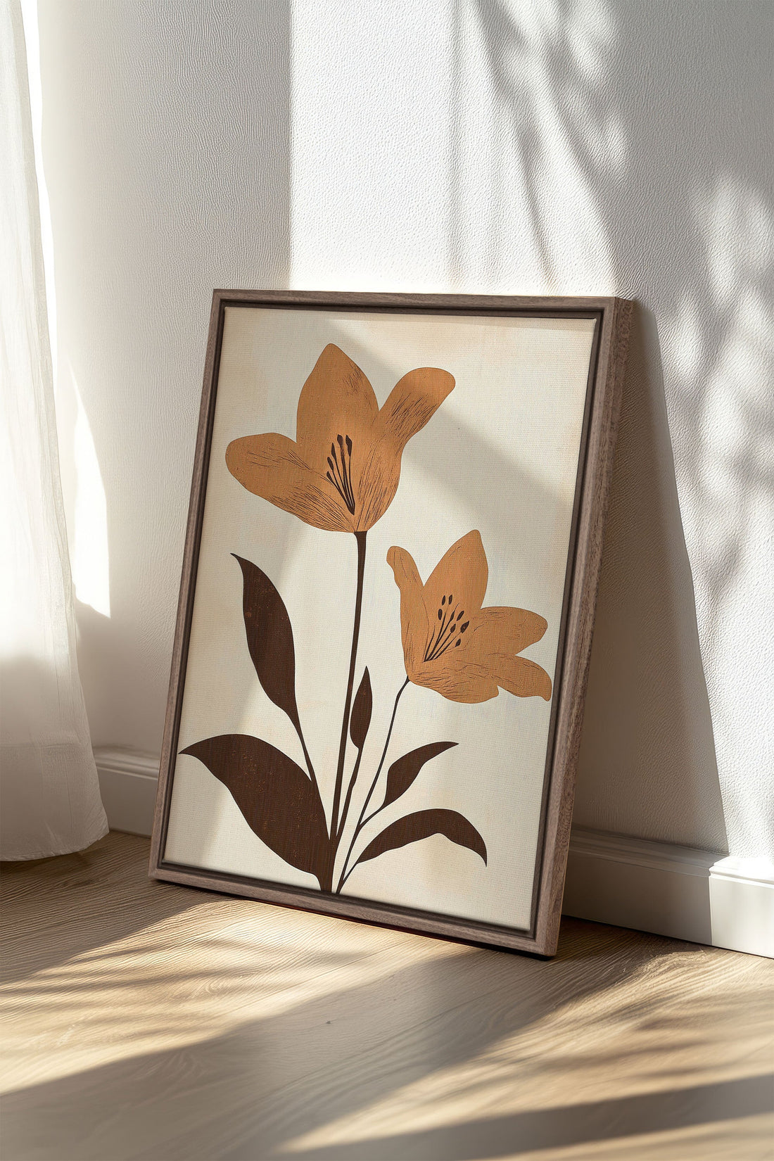 OLEKA CANVAS - SEPIA FLOWERS, Oeuvre sur toile étirée, encadré Brun Chêne