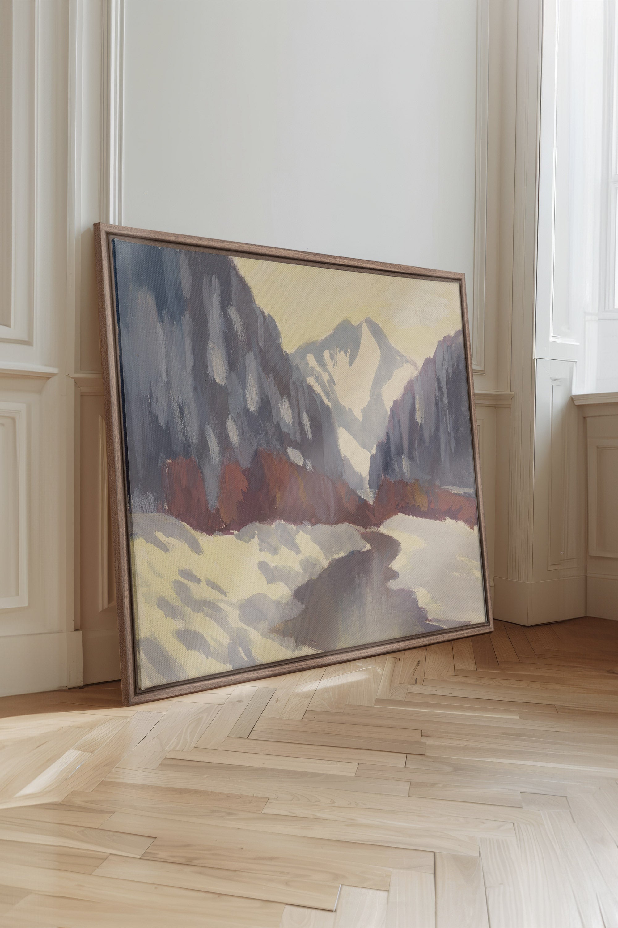 HORIZON DES MONTS, Oeuvre sur toile étirée, encadré Brun Chêne