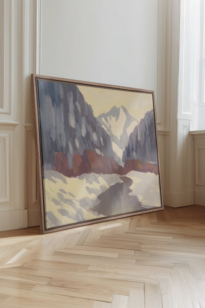 HORIZON DES MONTS, Oeuvre sur toile étirée, encadré Brun Chêne