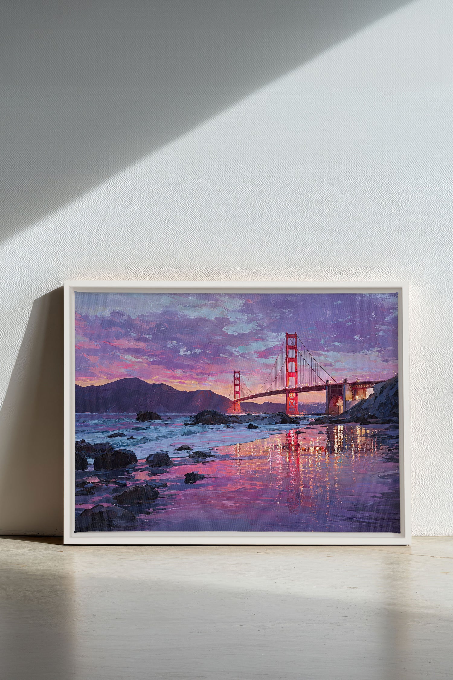 GOLDEN GLOW, Artwork on stretched canvas, framed in white