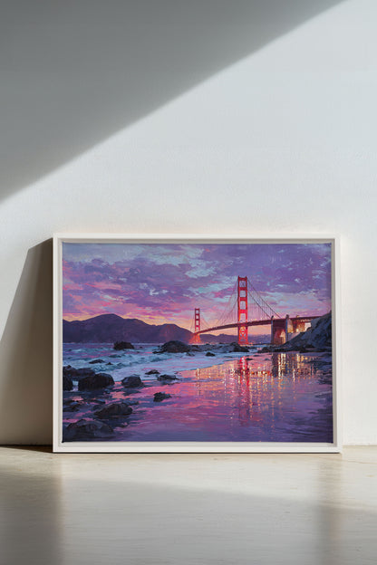 GOLDEN GLOW, Artwork on stretched canvas, framed in white