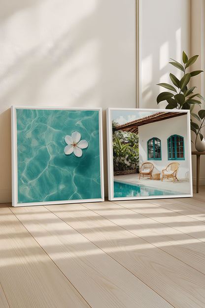 OLEKA CANVAS - DUO INSTANT AZUR, 2 Oeuvres sur toile étirée, encadré Blanc