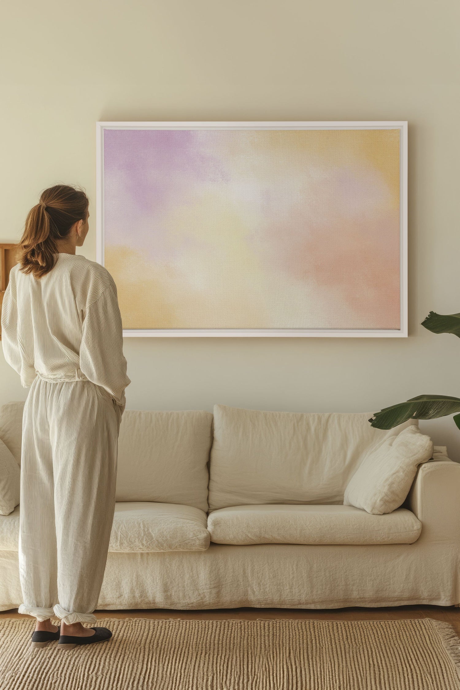 OLEKA CANVAS - POWDERED GLOW, Oeuvre sur toile étirée, encadré Blanc