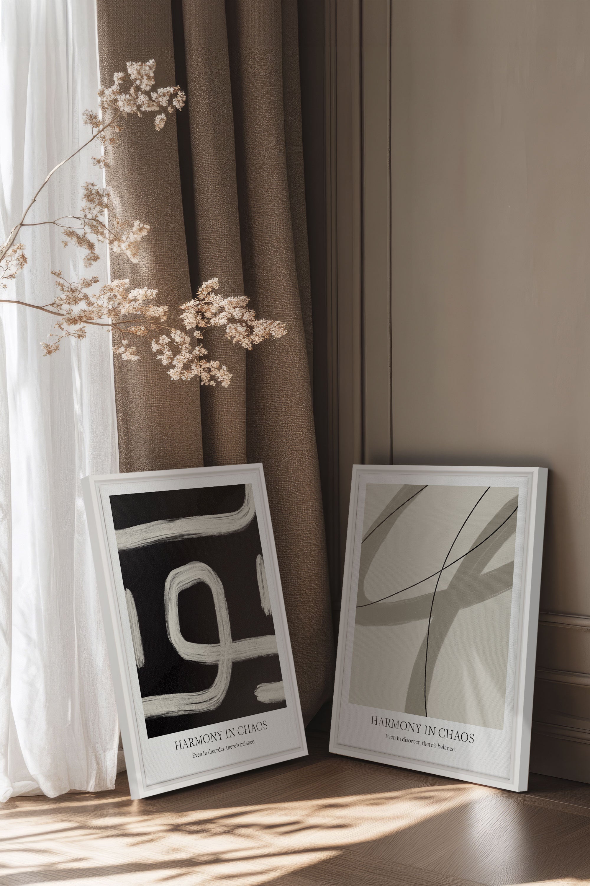 OLEKA CANVAS - BALANCED FLOW DUO, 2 Oeuvres sur toile étirée, encadré Blanc