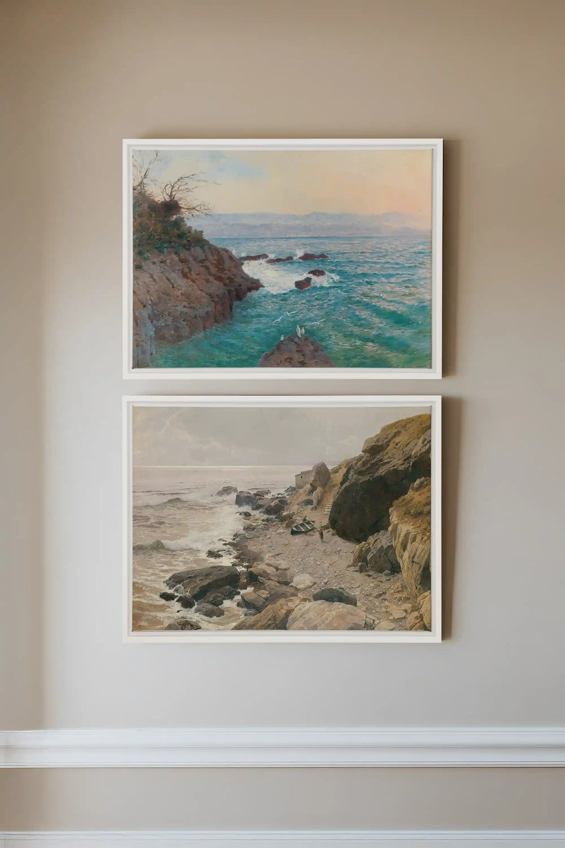 SEA OF LIGHT DUO, 2 Works on stretched canvas, framed White