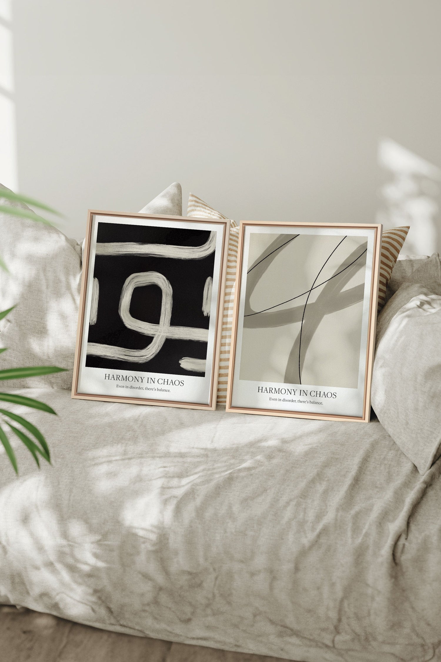 OLEKA CANVAS - BALANCED FLOW DUO, 2 Oeuvres sur toile étirée, encadré Naturel Clair