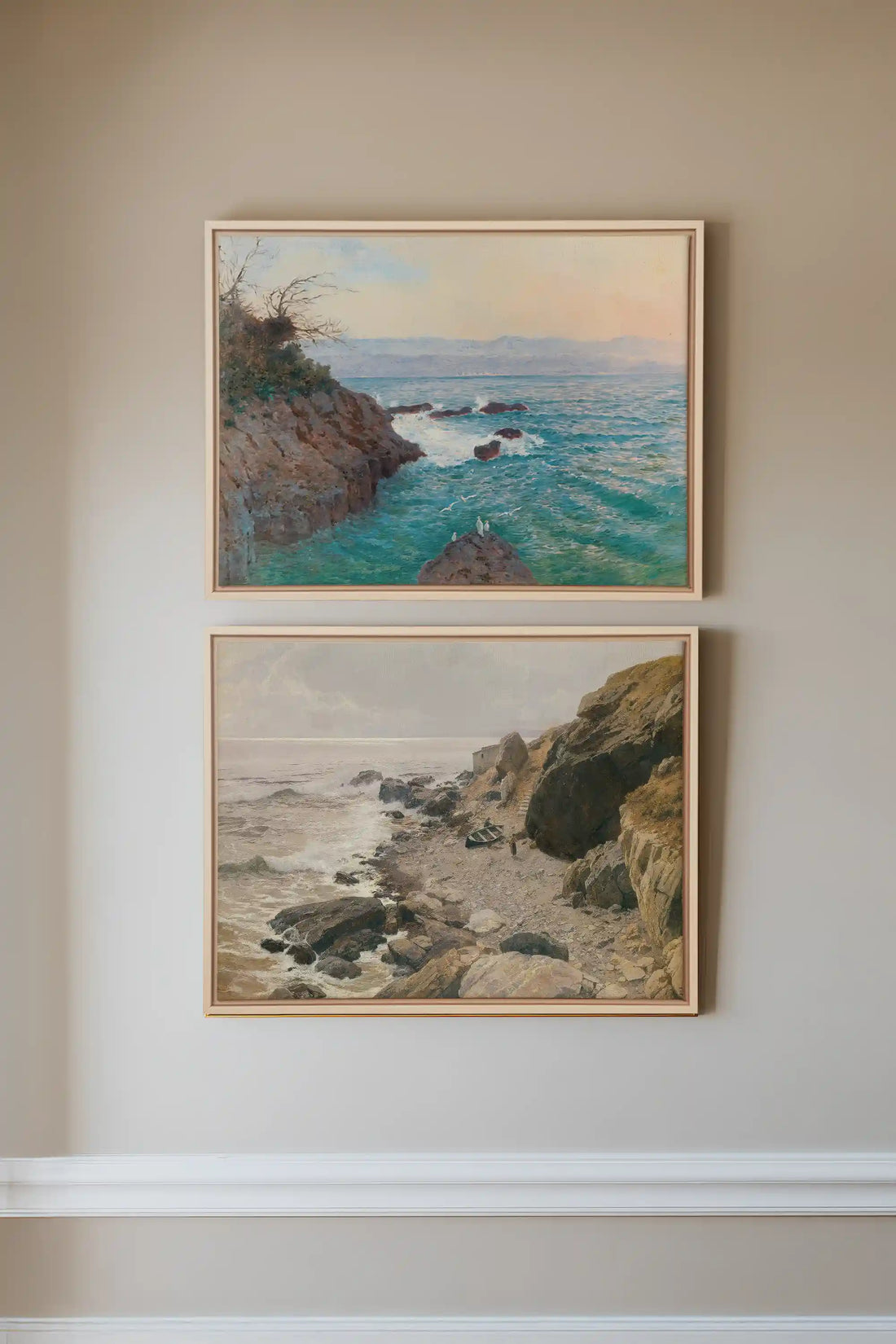 SEA OF LIGHT DUO, 2 Works on stretched canvas, framed Naturel Clair