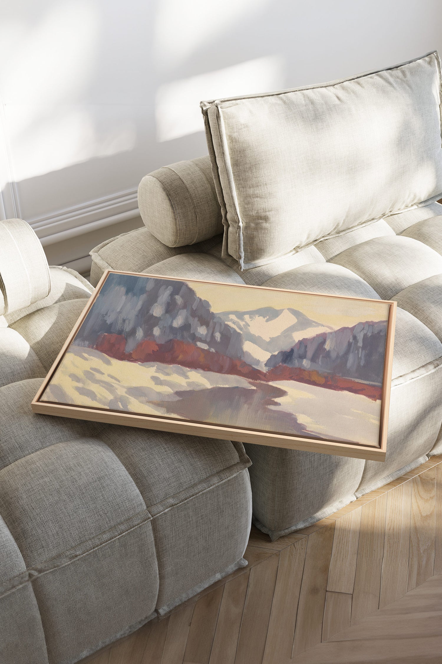 HORIZON DES MONTS, Oeuvre sur toile étirée, encadré Naturel Clair