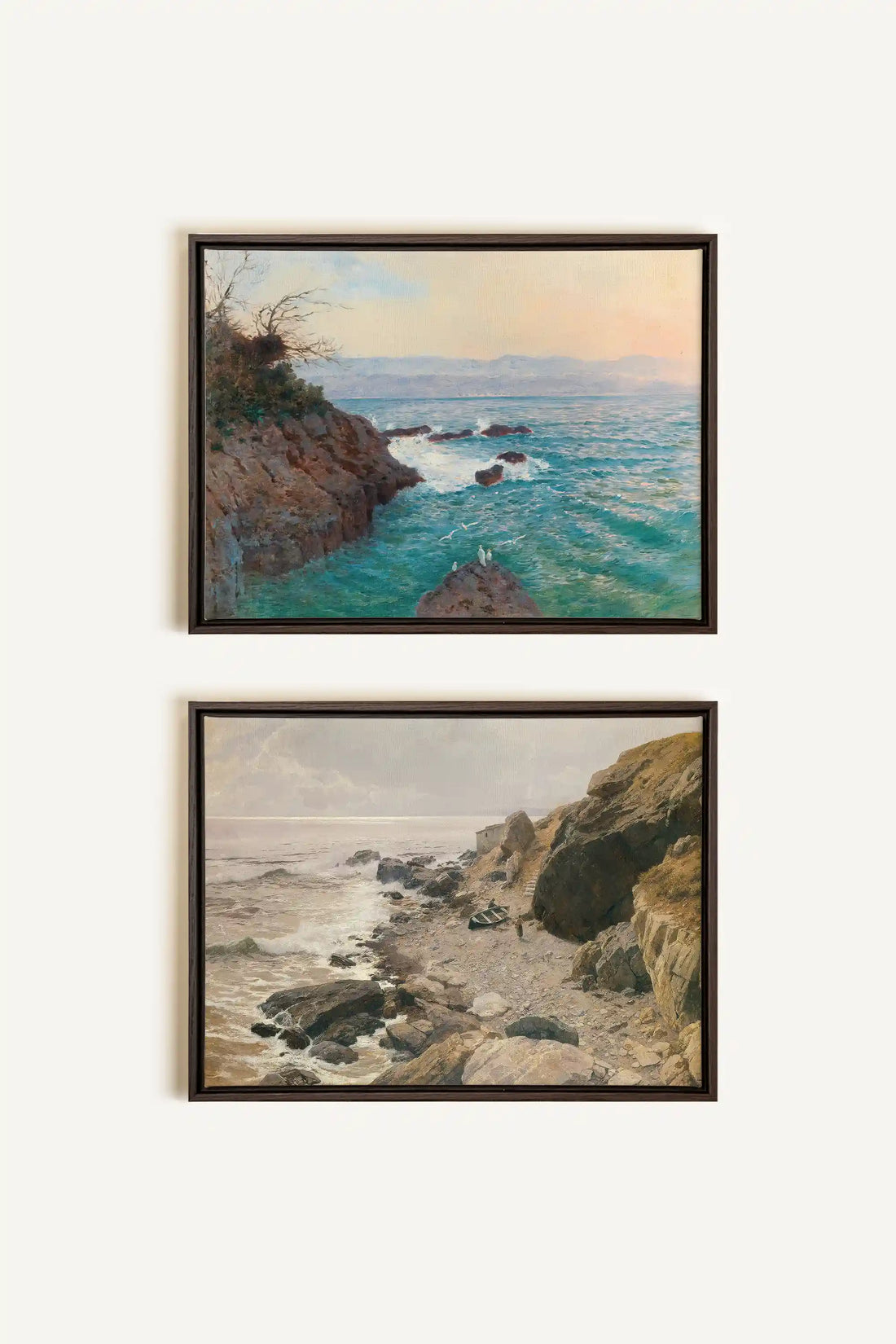 SEA OF LIGHT DUO, 2 Works on stretched canvas, framed Walnut Brown