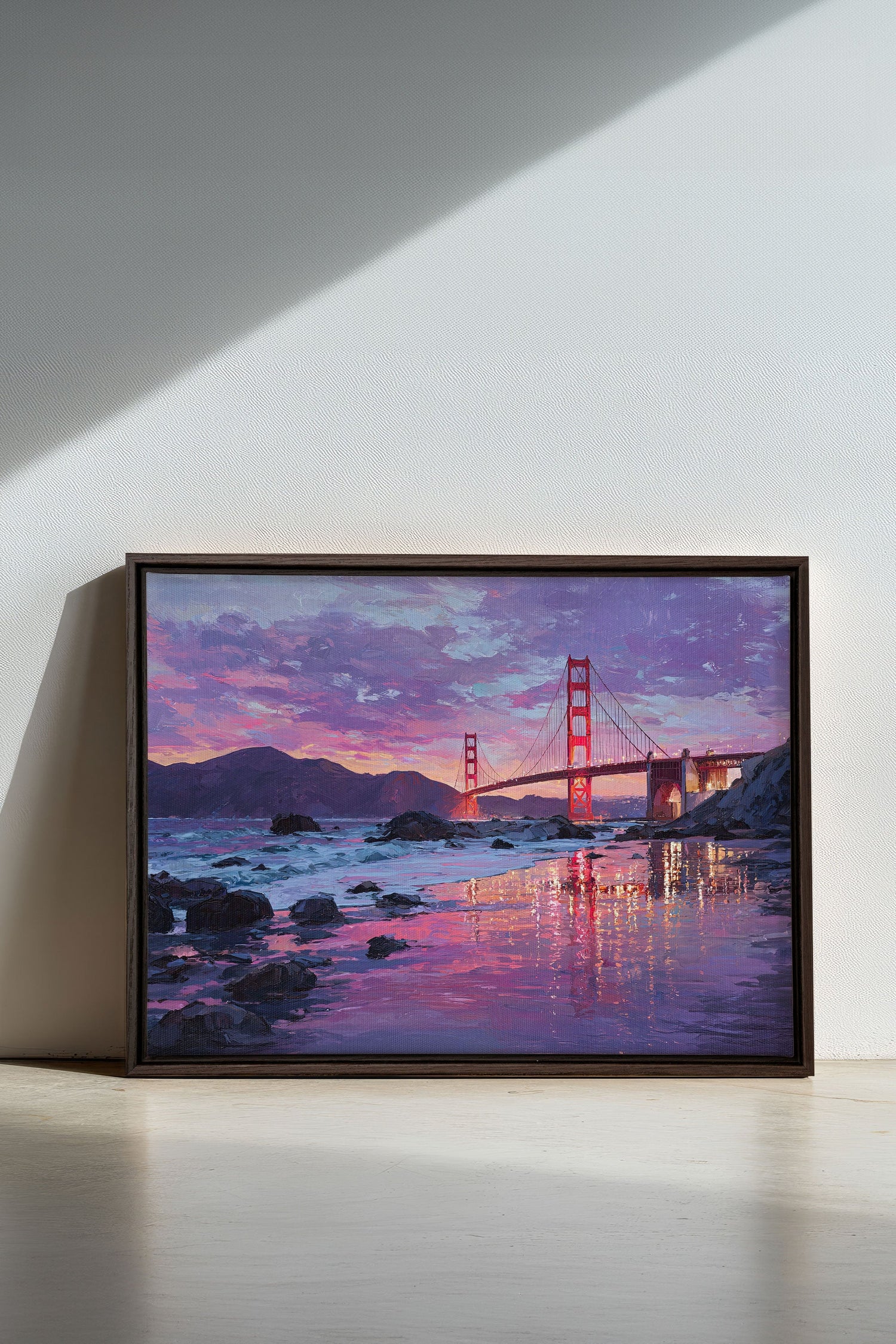 OLEKA CANVAS - GOLDEN GLOW, Oeuvre sur toile étirée, encadré Brun Noyer