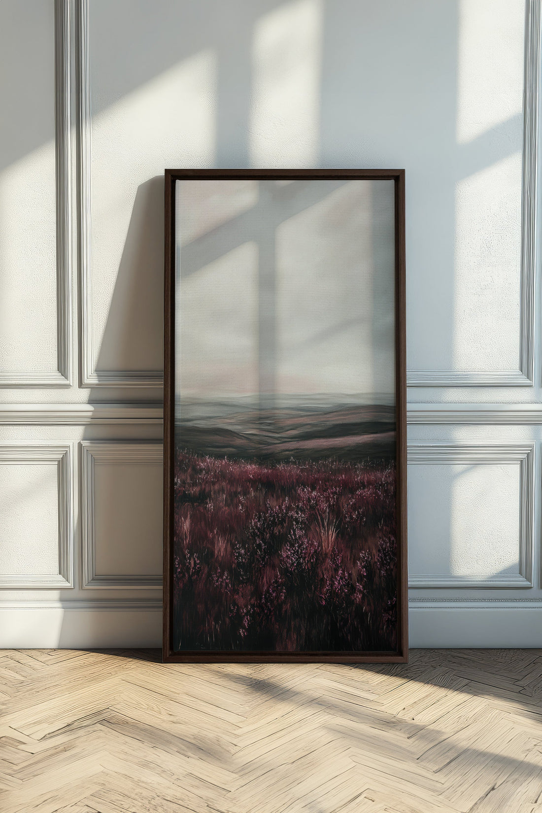 OLEKA CANVAS - PURPLE STILLNESS, Oeuvre sur toile étirée, encadré Brun Noyer