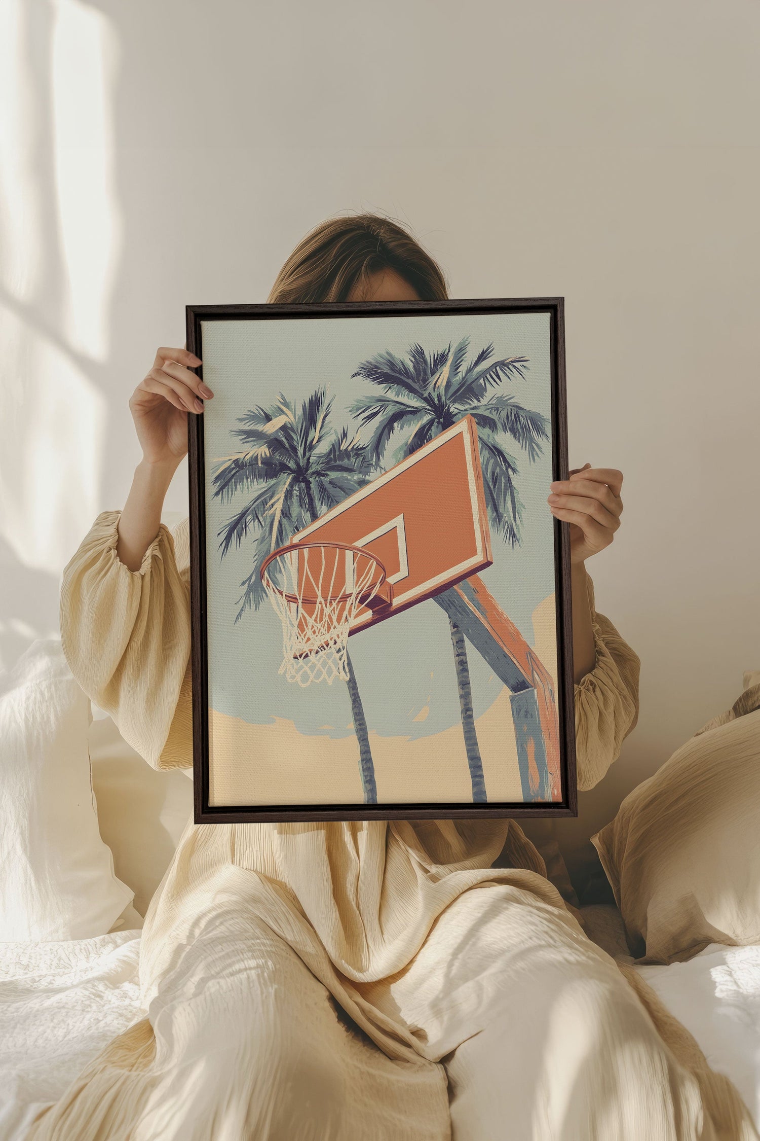 OLEKA CANVAS - SUMMER HOOPS, Oeuvre sur toile étirée, encadré Brun Noyer