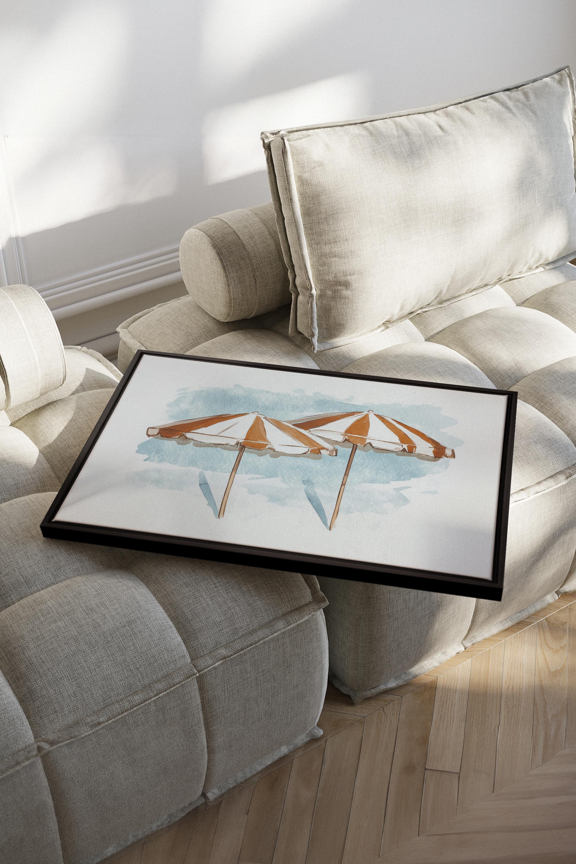 OCEAN SHADE, Artwork on stretched canvas, framed in black