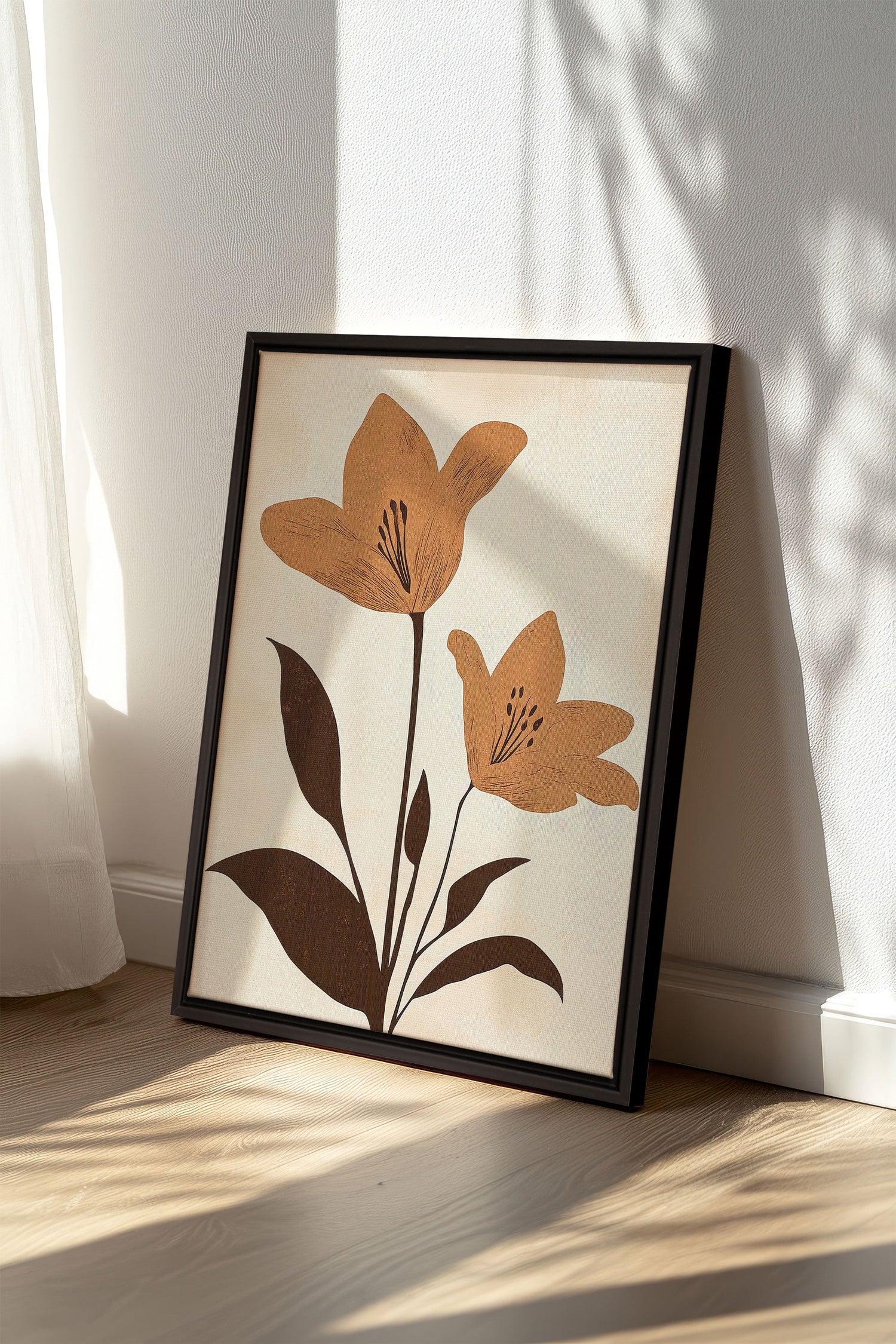 OLEKA CANVAS - SEPIA FLOWERS, Oeuvre sur toile étirée, encadré Noir